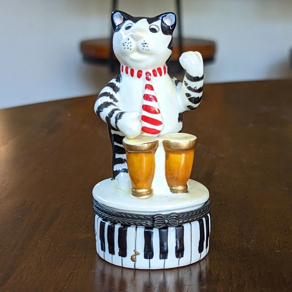 Bongo Playing Cat Hinged Trinket Box with Trinkets by Direct Connection Industry